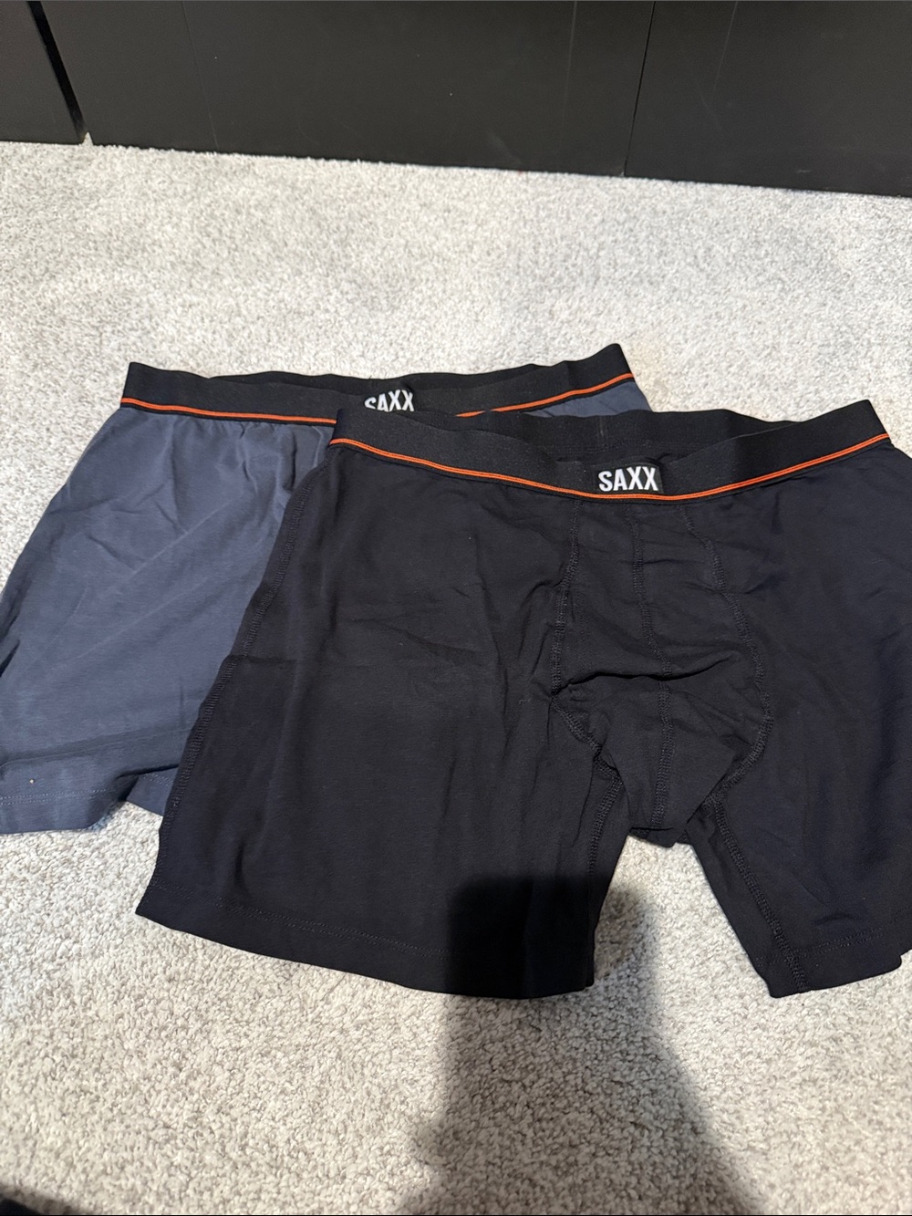 Saxx Men’s Boxer Briefs in Black & Navy with Orange Trim (2-Pack)